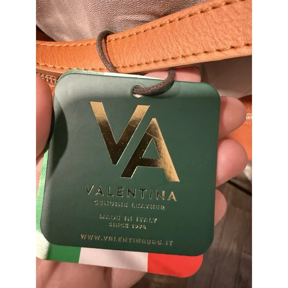 Valentina Crossbody Bag Women Small Cognac Orange Pebbled Leather Italian 4670
